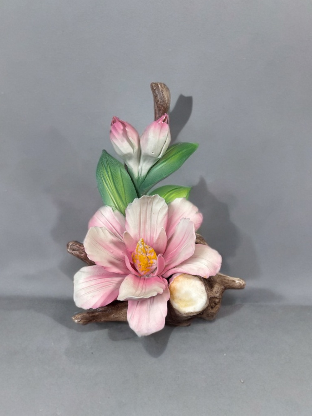 Vintage Capodimonte Porcelain Pink Blossom Floral Sculpture.
